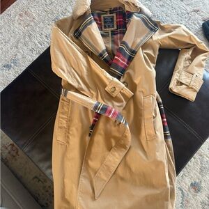 Abercrombie & Fitch Tan Trench Coat with Plaid Accents